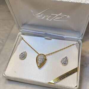 Verite Gold-tone Teardrop Crystal Necklace & Stud Earrings Set